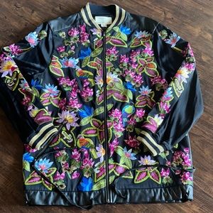 NWT - Nicole Miller Artelier Leather Embossed Bomber Jacket